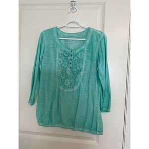 RUFF HEWN Women's Medium M Coton lace turquoise seafoam teal cottagecore boho